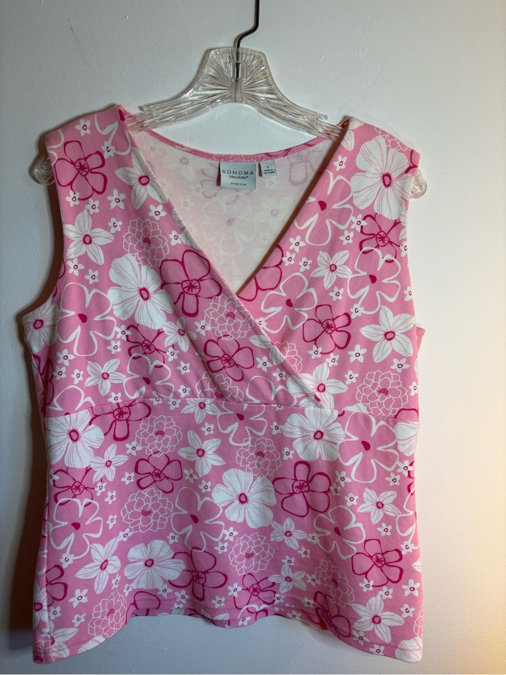 Sonoma Life + Style Pink Floral Sleeveless Wrap Top Women’s Large